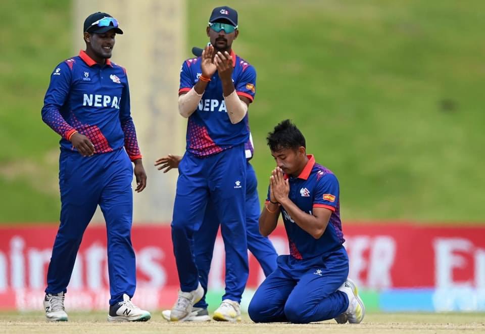 Breaking: Nepal enters the super six of ongoing U-19 Men's World Cup after winning with Afghanistan by 1 wicket. ❤️🇳🇵 #Congrats 

Pic. ICC/CAN