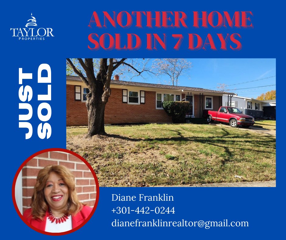 From 'For Sale' to 'Sold' in just 7 days! Time to seal the deal and head to the settlement table. 
Ready to make your homeownership dreams a reality? Let's make it happen! You can reach me at 301-442-0244

#fastsale #settlementready #sold #anotherhomesold