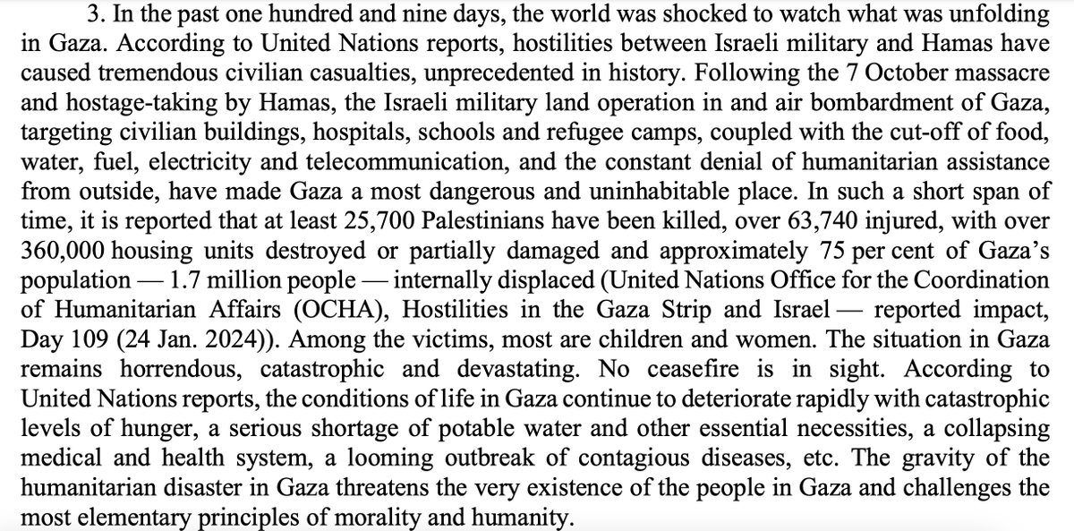 Declaration of Judge Xue: 'The gravity of the humanitarian disaster in Gaza threatens the very existence of the people in Gaza and challenges the most elementary principles of morality and humanity.'