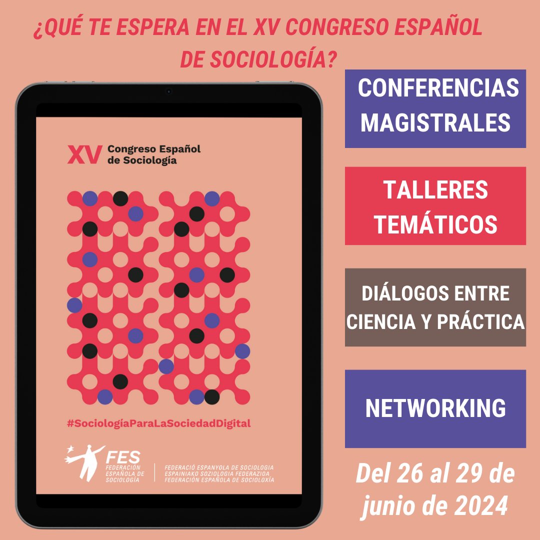 FES_Sociologia's tweet photo. 🔎 Prepárate para una experiencia enriquecedora en el #CongresoFES2024:

🎙️ Conferencias magistrales
🔬 Talleres temáticos
🗣️ Diálogos entre ciencia y práctica
🤝 Networking y presentaciones

📆 Envía tu propuesta entre el 15 de enero y el 29 de febrero de 2024: https://t.co/Y7ykbzm8N3