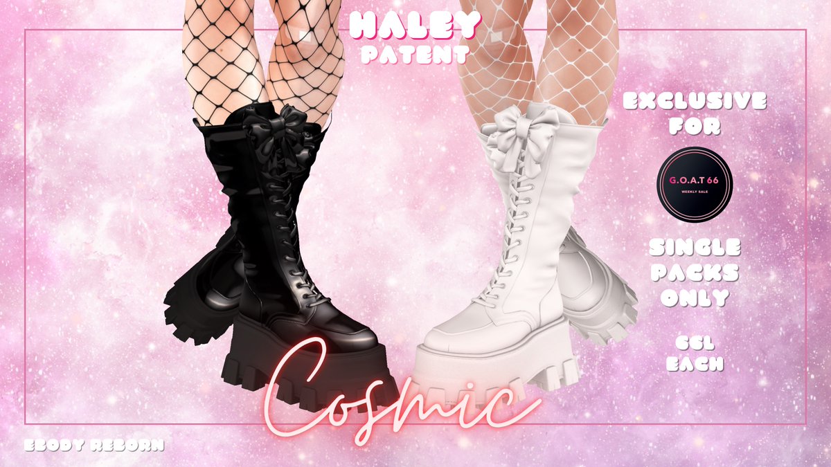 cosmicbunnysl's tweet photo. W E E K E N D ❤️ S A L E S
G.O.A.T.66
Haley boots patent edition, exclusive for this weekend sales - single packs - 66L each
https://t.co/LbdfYCmV4j
#cosmicsl #secondlife https://t.co/GZuUGBBLA3