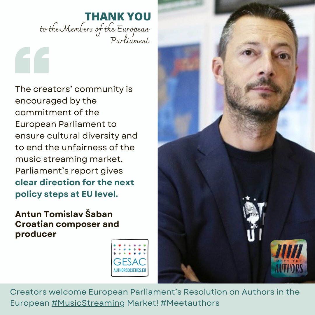 The <a href="/EUparliament/">European Parliament</a> makes the right assessment of the current situation of creators in the #MusicStreaming market and proposes the right solutions as an answer! 

👇Statement from Croatian composer and producer Antun Saban <a href="/HDSZAMP/">HDS ZAMP</a> <a href="/ZovkoEU/">Željana Zovko</a> @fred_matic