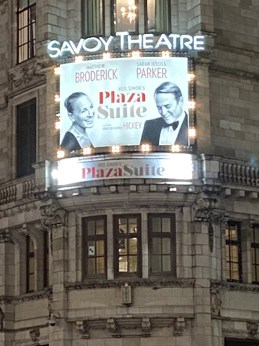 nickh1000's tweet photo. What a great night at @SavoyTheatreLdn for @plazasuiteuk - Act III in particular is laugh out loud funny, I loved the Hubleys. Fantastic to see Matthew Broderick back in the West End and @SJP making her debut! #PlazaSuiteTheShow https://t.co/JqXovCXdHV