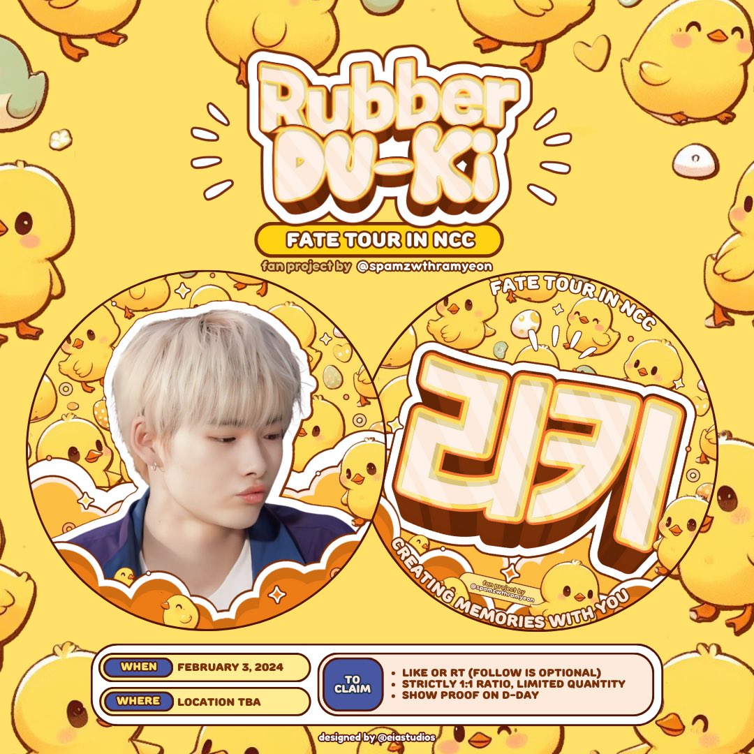 oreozgirlie's tweet photo. Rubber Du-Ki pins and round fans freebie for #FATE_IN_NEWCLARKCITY 🐣

- please disregard the mechanics sa pubmat hehe
- vvv limited lang

rubber du-ki comms by @eiastudios, pins by @blkninefour and round fans by @baekhyuneeprint 🥹💗 https://t.co/9Oz052fv4b