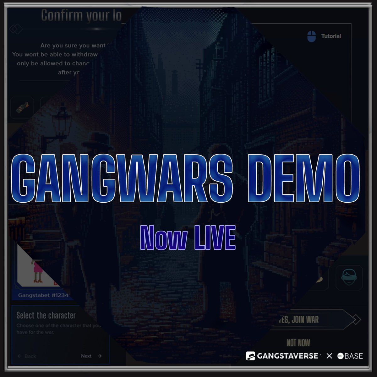 GangstaVerse's tweet photo. Demo feature is now live for GangWars on BASE !
A walkthrough for all the features in GangWars.
The Demo will be shown to new players automatically or you can head to https://t.co/TFgTbMZ1Dd and look for the Tutorial. https://t.co/58LYakQEbL