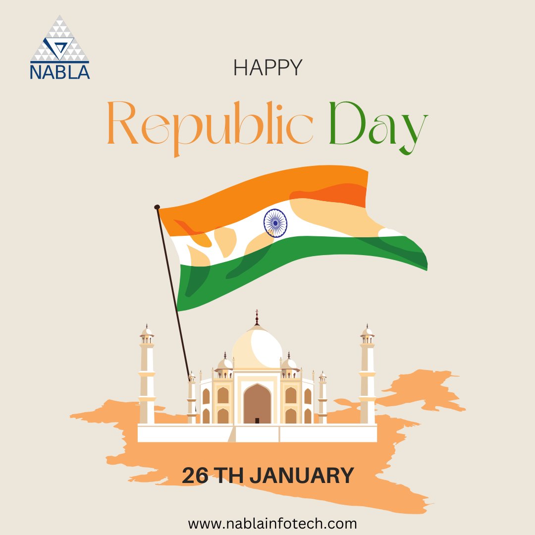 nabla_infotech's tweet photo. This Republic Day, Nabla Infotech salutes the spirit of innovation and progress in India. Let's celebrate our nation's journey towards technological excellence and unity. Happy Republic Day! https://t.co/Us8OFBBZSe
