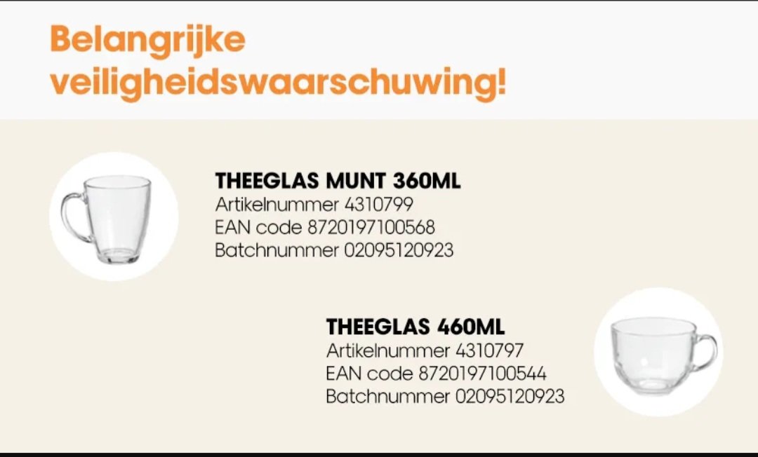 NVWA_NonFood's tweet photo. Kwantum waarschuwt voor theeglazen die tijdens gebruik kunnen barsten. Gebruik de glazen niet en breng ze terug naar de winkel. 
https://t.co/Ij4yIuU4lp https://t.co/LTwqBicSnp