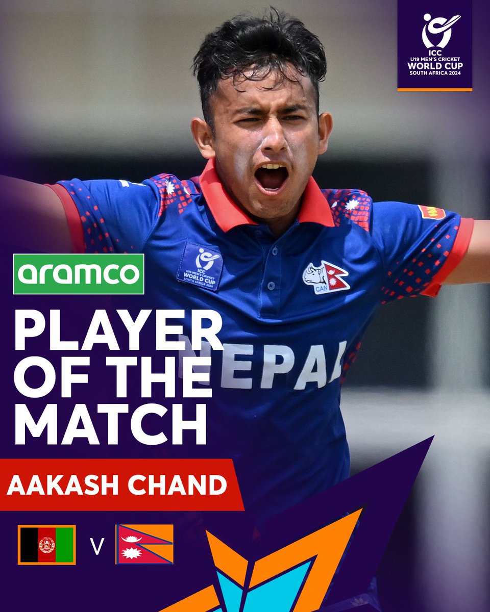 Aakash Chand's match-winning 5/34 earns him the <a href="/aramco/">aramco</a> #POTM 🎉

#U19WorldCup #AFGvNEP