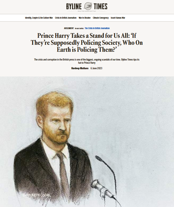 “On a national level, at the moment, our country is judged globally by  the state of our press and our government – both of which I believe are  at rock bottom.” - Prince Harry June 6, 2023
#PrinceHarryVsMGN #PrinceHarryIsRight
https: //archive.ph/X1gi4