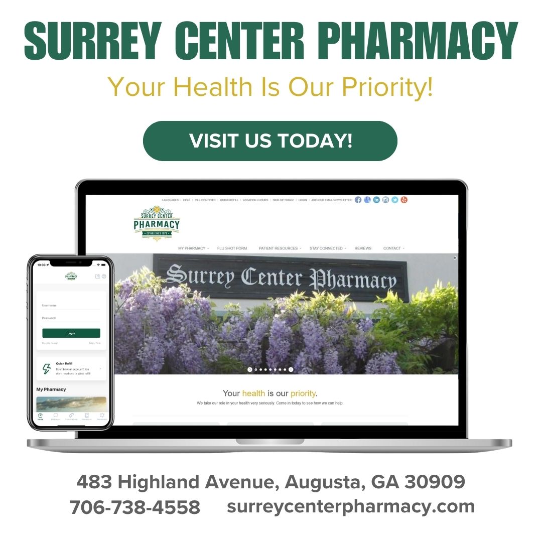 Experience the Surrey Center Pharmacy difference! 

Explore a world of quality products and exceptional service. Visit us today!

#ShopLocal #QualityService #SurreyCenterPharmacy #AugustaGA #AugustaPharmacy