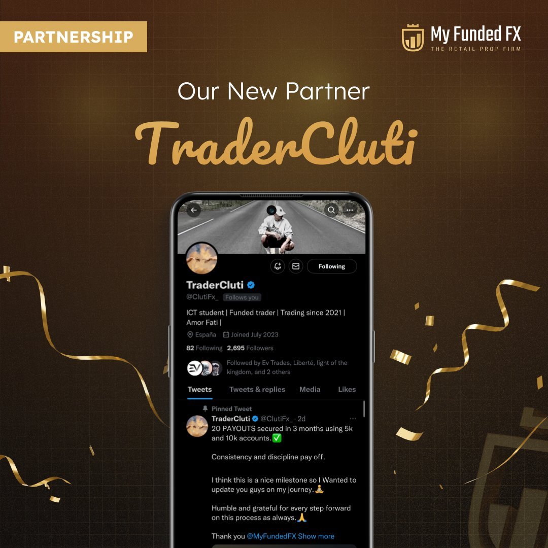 ClutiFx_'s tweet photo. Really excited to announce that I'm now an official partner of @MyFundedFX. 🤝

🎁 To celebrate this we will run a 3 x $5K Giveaway 🎁 

Instructions:

1. Follow @MyFundedFX & @ClutiFx_
2. Retweet & Like this post
3. Tag 2 Traders

Ends on 2 February. 🧘