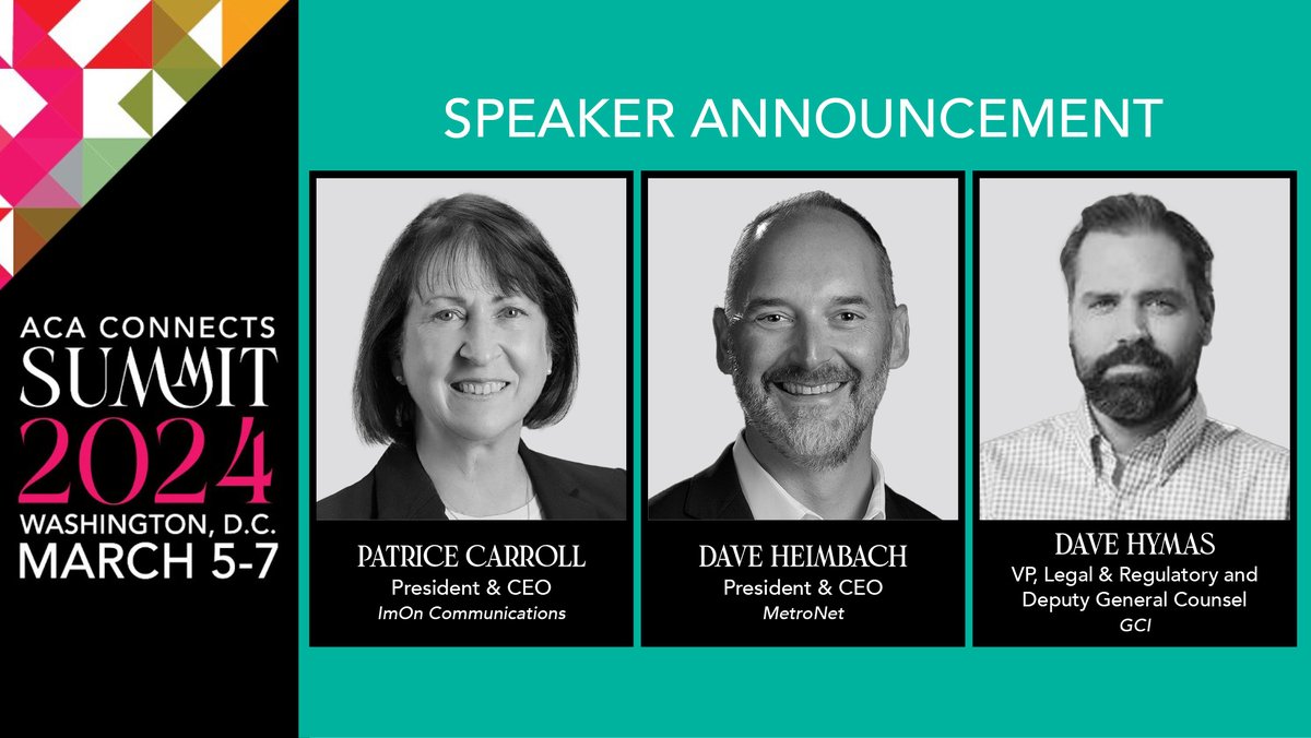 #Summit2024 announcement! Execs from 3 <a href="/ACAConnects/">America’s Communications Association</a> Member companies, <a href="/ImOn_Comm/">ImOn Communications</a>, <a href="/metronetfiber/">#bugbountytips</a>, and <a href="/GCIAK/">GCI Alaska Support</a>, will discuss challenges and opportunities faced during their mission to connect communities. One session you don’t want to miss! Join us! acaconnects.org/aca-summit