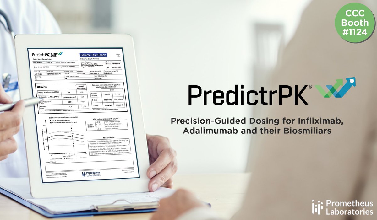 prometheuslab's tweet photo. As day 2 of #CCCongress24 kicks off, make sure to stop by Prometheus Booth 1124 to learn how precision-guided dosing is shifting the paradigm of #biologic management in #IBD and helping to take the guess work out of #IFX and #ADA dosing.
Learn more: https://t.co/RJmQAauE43 https://t.co/5wO6OIawwp