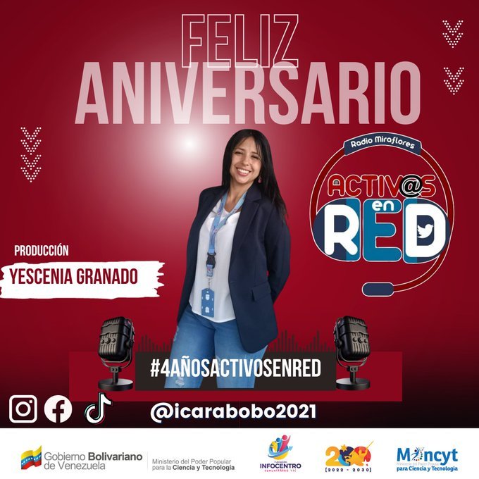 #26Ene 🇻🇪 📢

#VenezuelaIndetenible

Visibilizando las diferentes estrategias y logros de la Revolución, cumplimos #4AñosActivosEnRed
@enunclicvlc 
@Gabrielasjr 
@icarabobo2021
@Acti