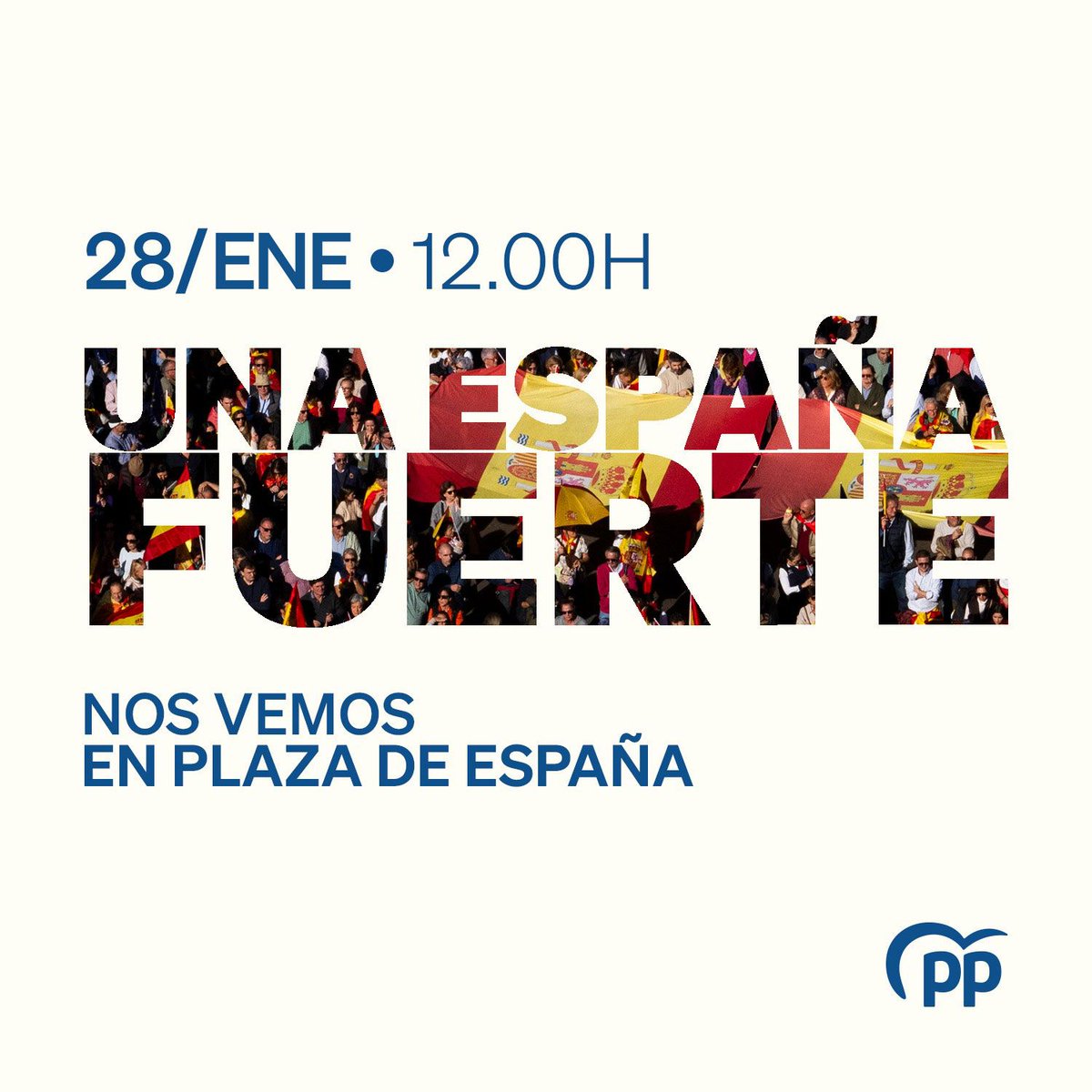 ppopular's tweet image. 🇪🇸 Este domingo volvemos a salir a la calle en defensa de #UnaEspañaFuerte.

📅 El 28 de enero a las 12:00h.

📍 Plaza de España, Madrid.

¡Te esperamos!