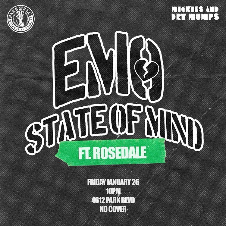 Emo Night tonight 1/26 at <a href="/ParkandRecSD/">Park & Rec</a> 10pm