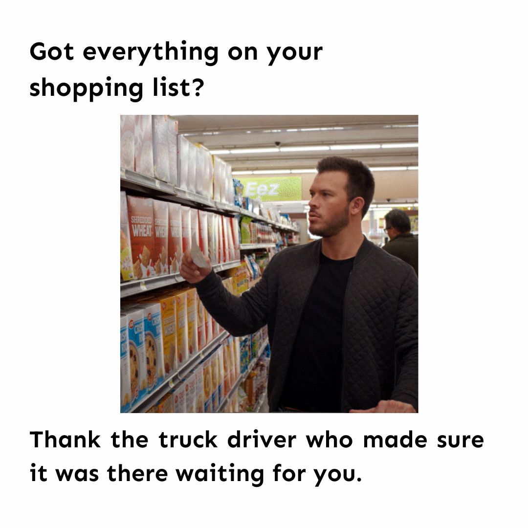 BulkCarriersPEI's tweet photo. That box of cereal. Those fresh produce aisles. The shelves upon shelves of everyday necessities. They don't just magically appear - truck drivers make it happen.

Next time you meet a truck driver, thank them!

#BulkCarriers https://t.co/lmSVIMSgvk