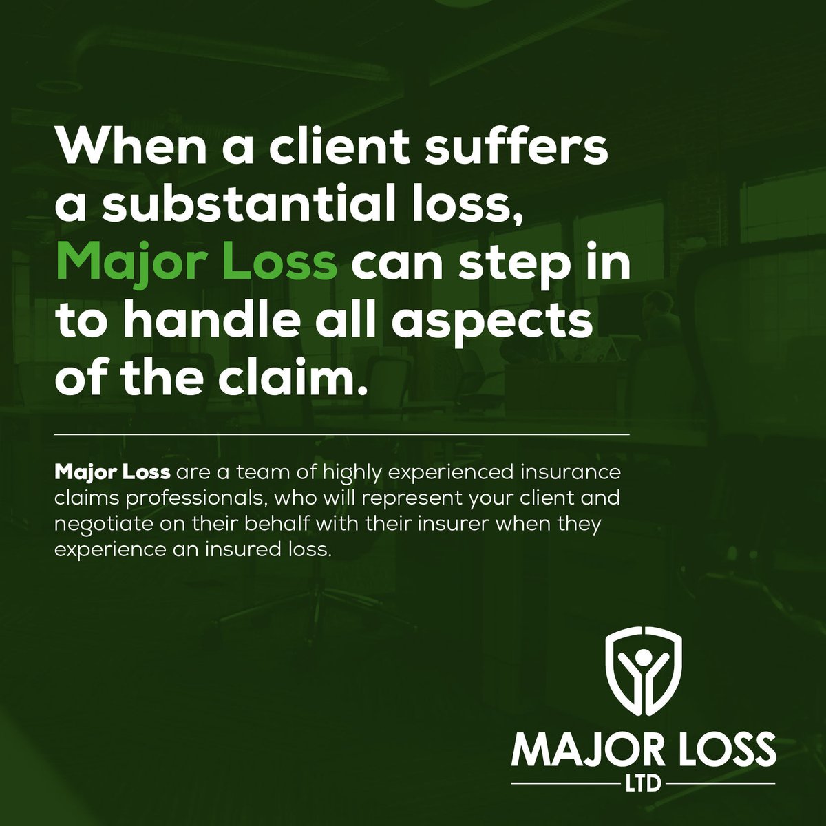 Major Loss specialises in managing insurance claims for businesses, encompassing areas like business interruption, material damage, and cargo claims. 

For further details, visit bit.ly/3Hm1QGK 

#MajorLoss #Insurance #BusinessOwners