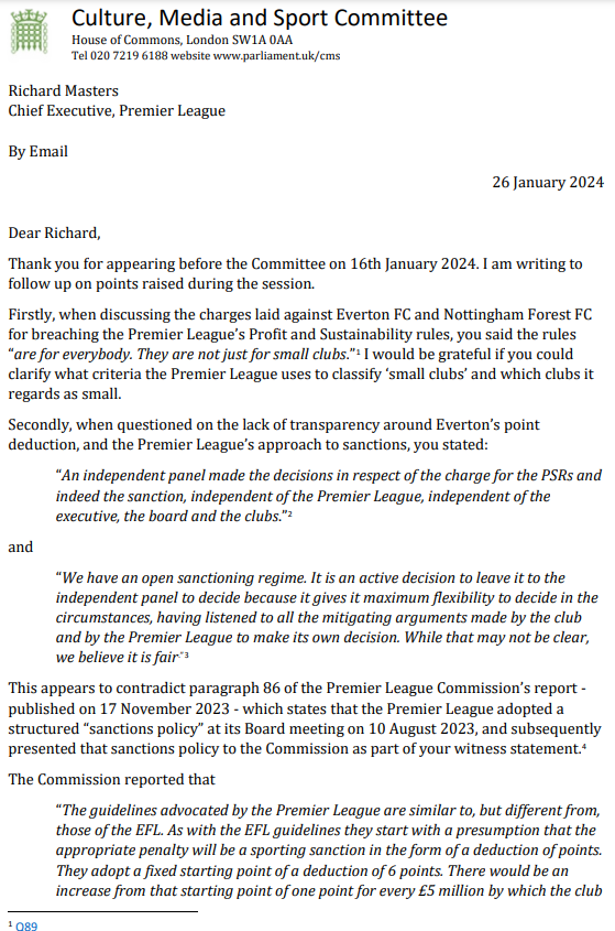 CommonsCMS's tweet photo. We have written to the Premier League CEO, Richard Masters, asking him to clarify points raised in our oral evidence session with him and the EFL earlier this month.

See our Chair's @cj_dinenage comments 👇

https://t.co/3RgByXfAdp https://t.co/pJWqwwgQn9