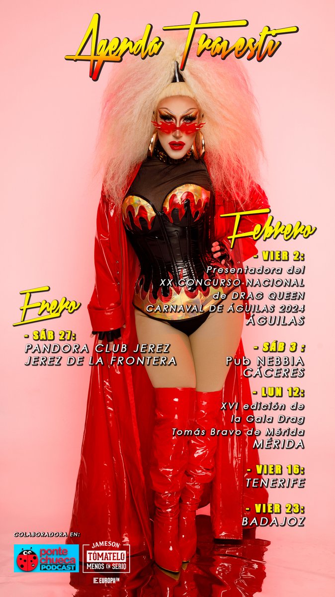 SamanthaBallent's tweet photo. AGENDA TRAVESTI 📅👠
De Norte a Sur, cruzando el océano Y PUNCH‼️
+ Col. en Jameson #TMES &amp; #PonteChueca 🐞
- PRÓXIMAMENTE MÁS FECHAS - https://t.co/UDNSK3djht