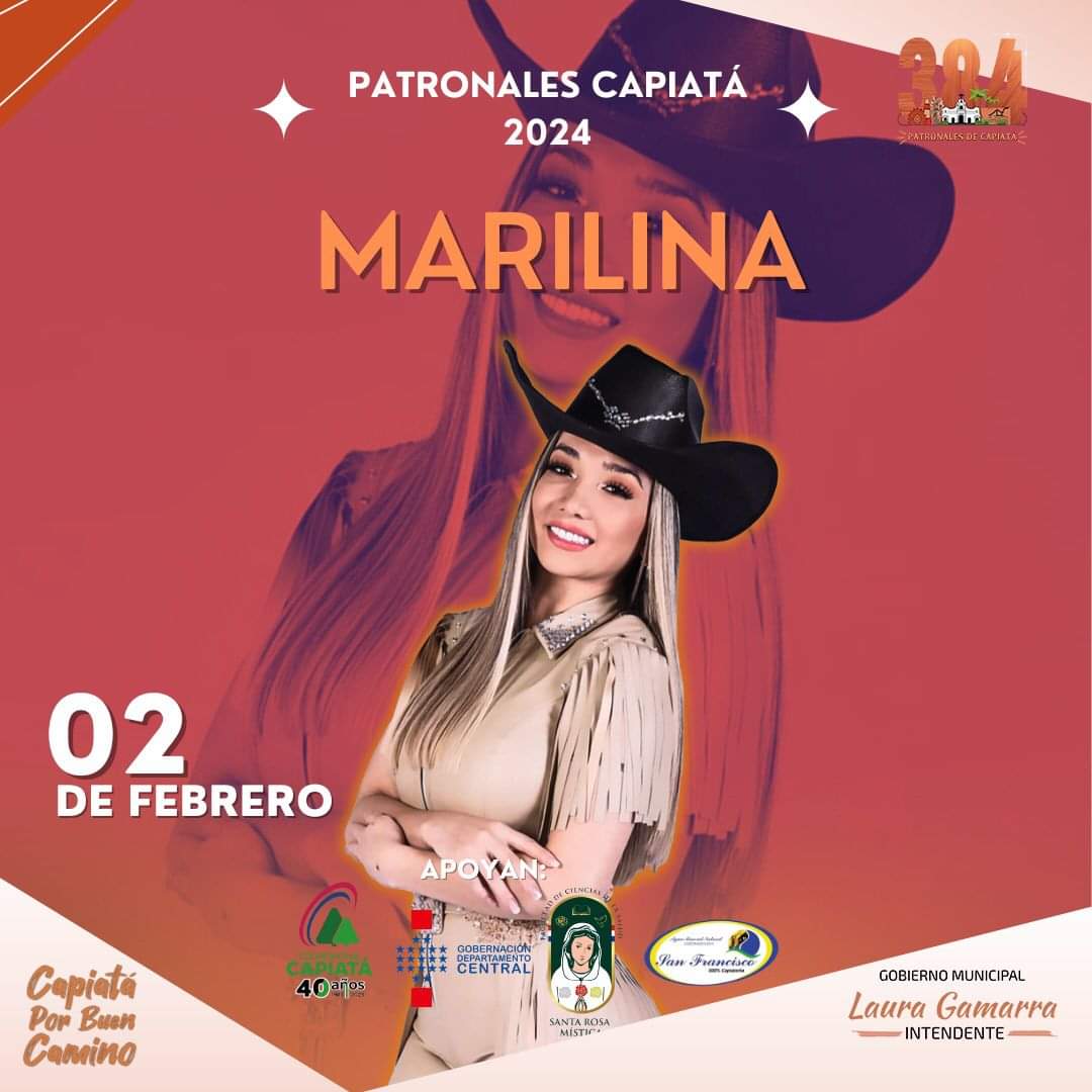 🎙 Marilina Bogado estará presente en las #PatronalesCapiatá.

🗓  Viernes 02 de febrero | Desde las 20:00 hs.
🎟 Acceso Gratuito.
📍 Plaza de lo Héroes (Ruta PY 02).

#CapiatáPorBuenCamino 
#LauraGamarraIntendente