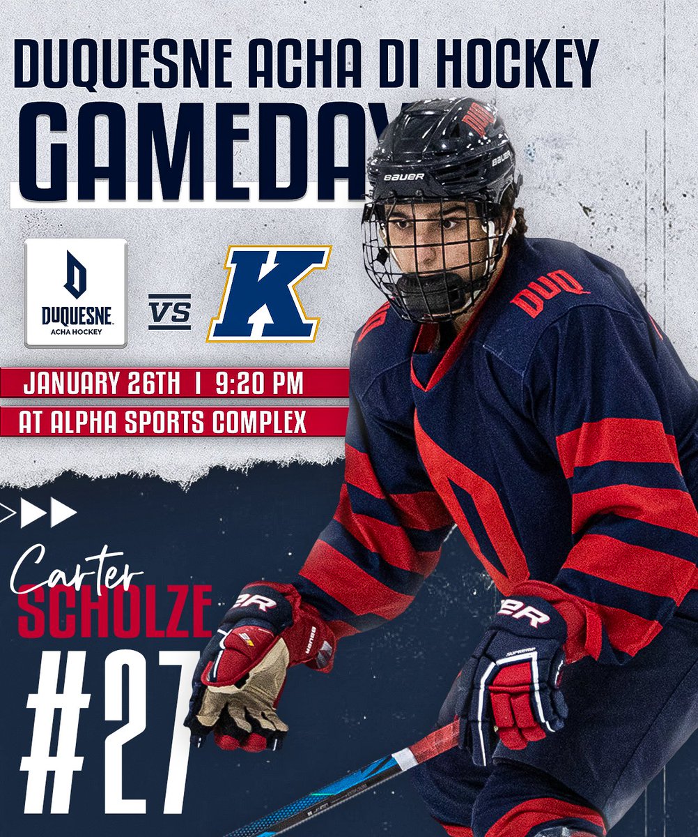 DuqHockey's tweet photo. It’s a Dukes Gameday presented by @prosphire ! 

The Dukes kick of a stretch of 6 straight league games tonight against Kent State as the push for playoffs begins!

🆚Kent State
⏰ 9:20 PM
📌 Alpha Ice Complex https://t.co/YsmcnL54NQ