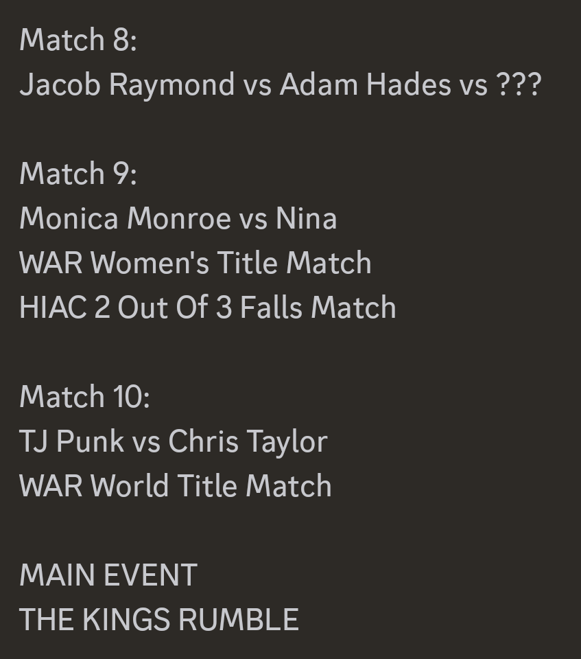 WAR KINGS RUMBLE
LIVE TONIGHT