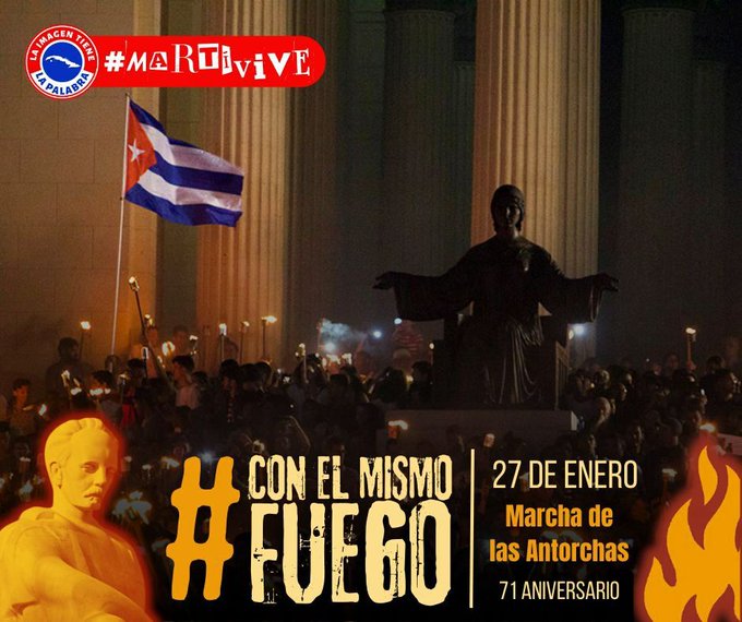 José Martí es inspiración para la juventud cubana. Su  legado se manifiesta vigorosamente en la Marcha de las Antorchas, ejemplificando el espíritu de amor por la Patria y la unidad. #ForjandoFuturo #MartíVive