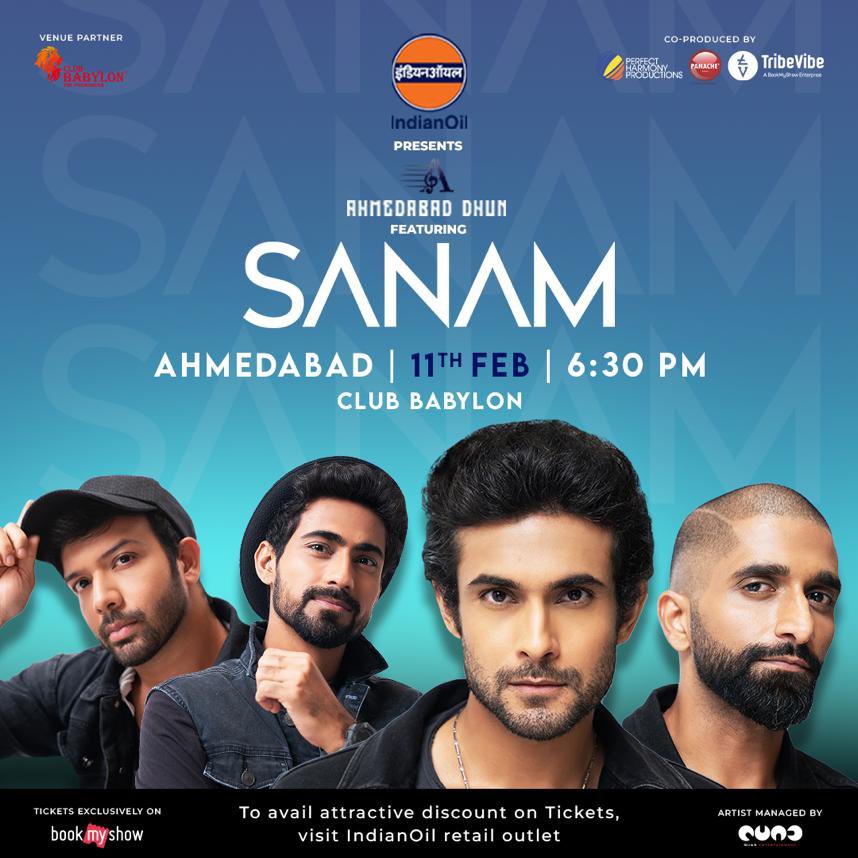 Let your 'Gulaabi Aankhen' experience the magic of <a href="/Sanam_Official/">SANAM</a> live❤️ 

Tickets Exclusively On: <a href="/bookmyshow/">BookMyShow</a> 

Presented by: #IndianOil Ahmedabad Dhun
Co-produced by: <a href="/TribeVibeLive/">TribeVibe</a> #PHPIndouk &amp; #MediaPanache
Venue Partner: #ClubBabylon
Artist Managed by : #QuadEntertainment