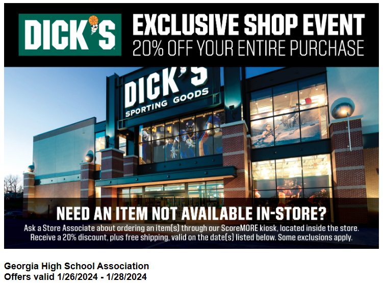 Now's the time for new cleats, bat, glove, racquet or stick!  👟 🎾 🏸 ⚾   Get 20% off <a href="/dickssportingss/">Dicks Sporting Goods</a> Shop Event Jan. 26-28 at Georgia Store locations.  bit.ly/3OjyOeK