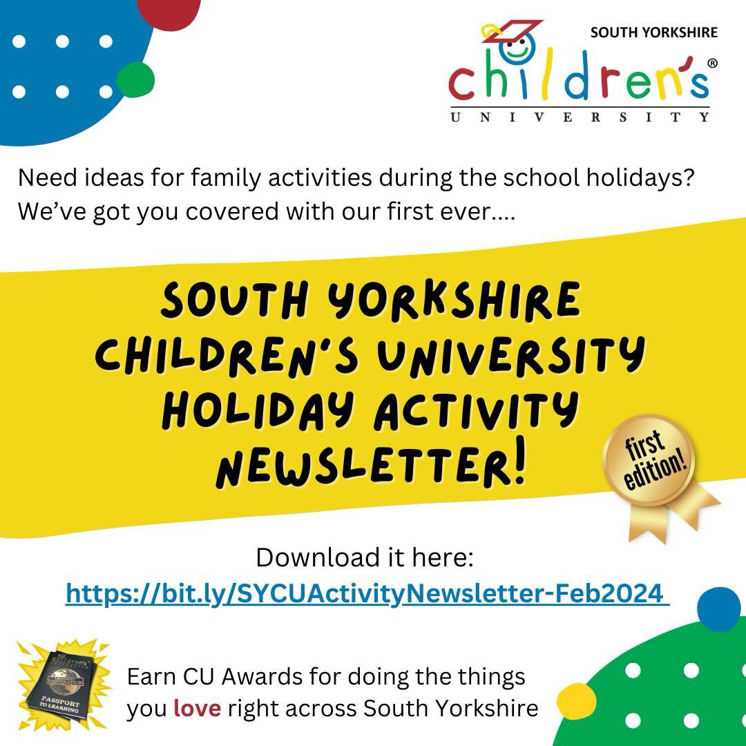 Are you looking for some Feb half term fun? 👀 We're SUPER excited to announce that we've published our 1st BUMPER newsletter of activities across South Yorkshire in partnership with @SheffieldCU & @DoncasterChildU ! 🥳✨🎓 Find it here: bit.ly/SYCUActivityNe…