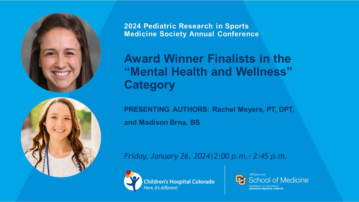 Childrenās Colorado Research and Innovation (@childrensco_pro) on Twitter photo To kick off our presence at <a href="/prism_society/">PRiSM Society</a>'s annual meeting, Dr. Rachel Meyers (<a href="/rmeyersdpt/">Rachel Meyers, PT, DPT</a>) and Madison Brna are tackling mental health in pediatric sports: specifically, predictors of burnout and the fear or anxiety of pain in movement post concussion. #PRiSM2024 To kick off our presence at <a href="/prism_society/">PRiSM Society</a>'s annual meeting, Dr. Rachel Meyers (<a href="/rmeyersdpt/">Rachel Meyers, PT, DPT</a>) and Madison Brna are tackling mental health in pediatric sports: specifically, predictors of burnout and the fear or anxiety of pain in movement post concussion. #PRiSM2024
