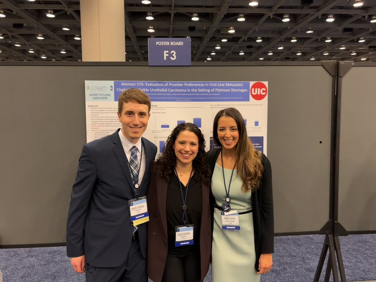 Come by F3 for our poster on evaluation of provider preferences in 1L cisplatin-ineligible mUC in the setting of platinum shortages @UICancerCenter @UIC_HO_Fellows @ASCO #GU24
