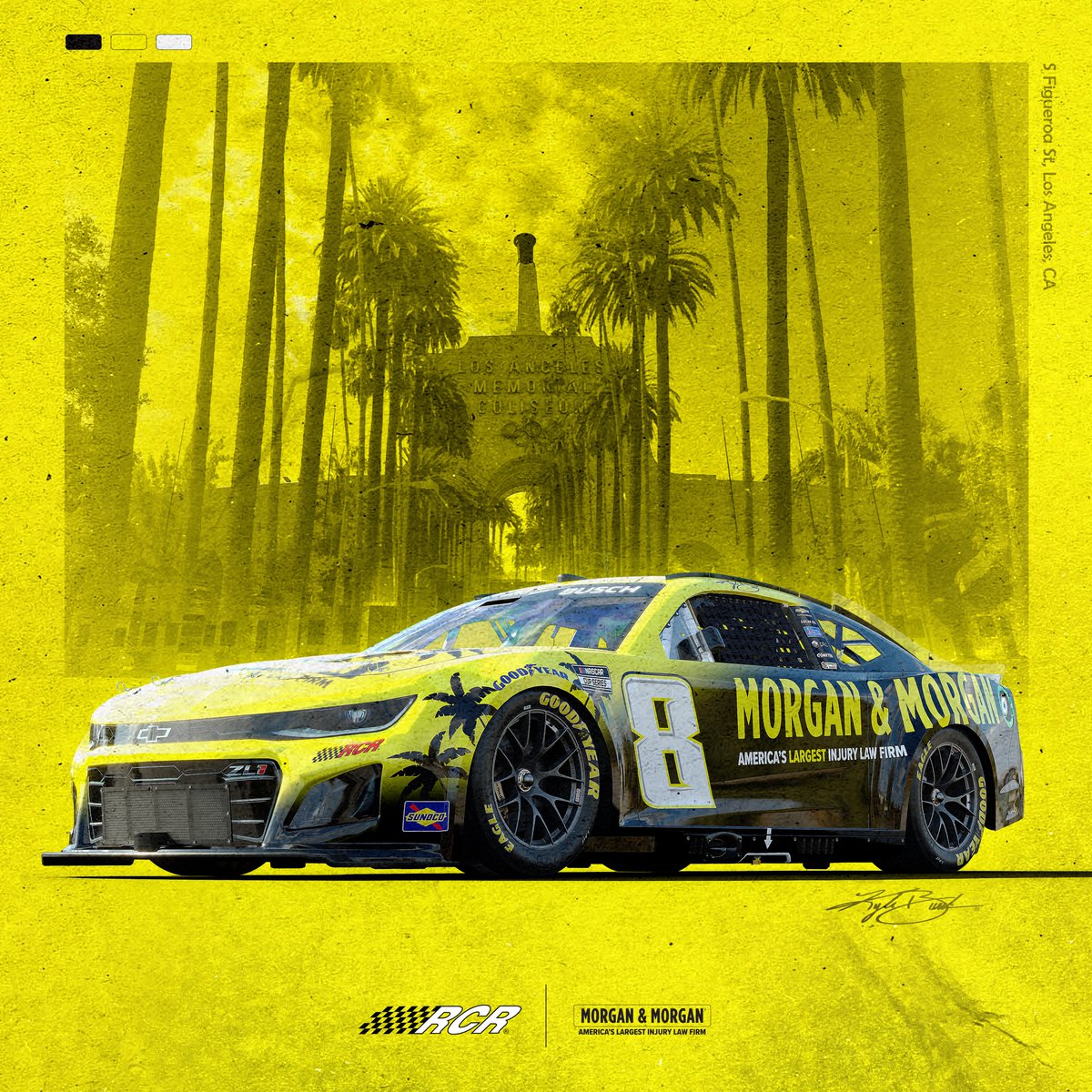 RCR (@rcrracing) on Twitter photo We’re ready to rock with this sweet ride at the <a href="/lacoliseum/">Los Angeles Memorial Coliseum</a>!
<a href="/forthepeople/">Morgan & Morgan</a> | <a href="/KyleBusch/">Kyle Busch</a> We’re ready to rock with this sweet ride at the <a href="/lacoliseum/">Los Angeles Memorial Coliseum</a>!
<a href="/forthepeople/">Morgan & Morgan</a> | <a href="/KyleBusch/">Kyle Busch</a>