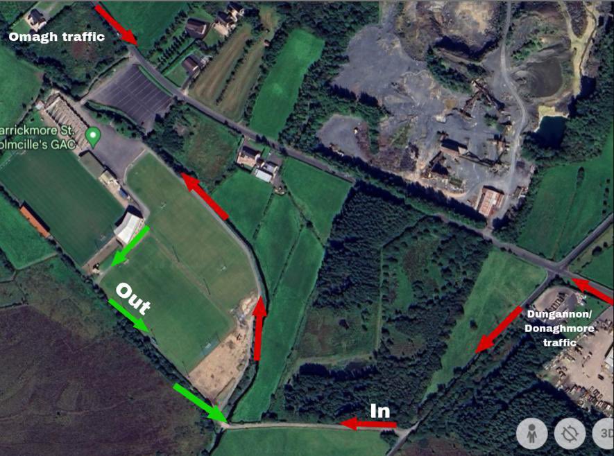 Can all MacRory Cup semi-final traffic for tomorrow’s game at Páirc Colmcille please follow the instructions for parking.

Team buses and officials please proceed to the car park.

@SJS41 @StPatsCollege  @ulsterschools @TyroneGAALive @teamtalkmagLIVE