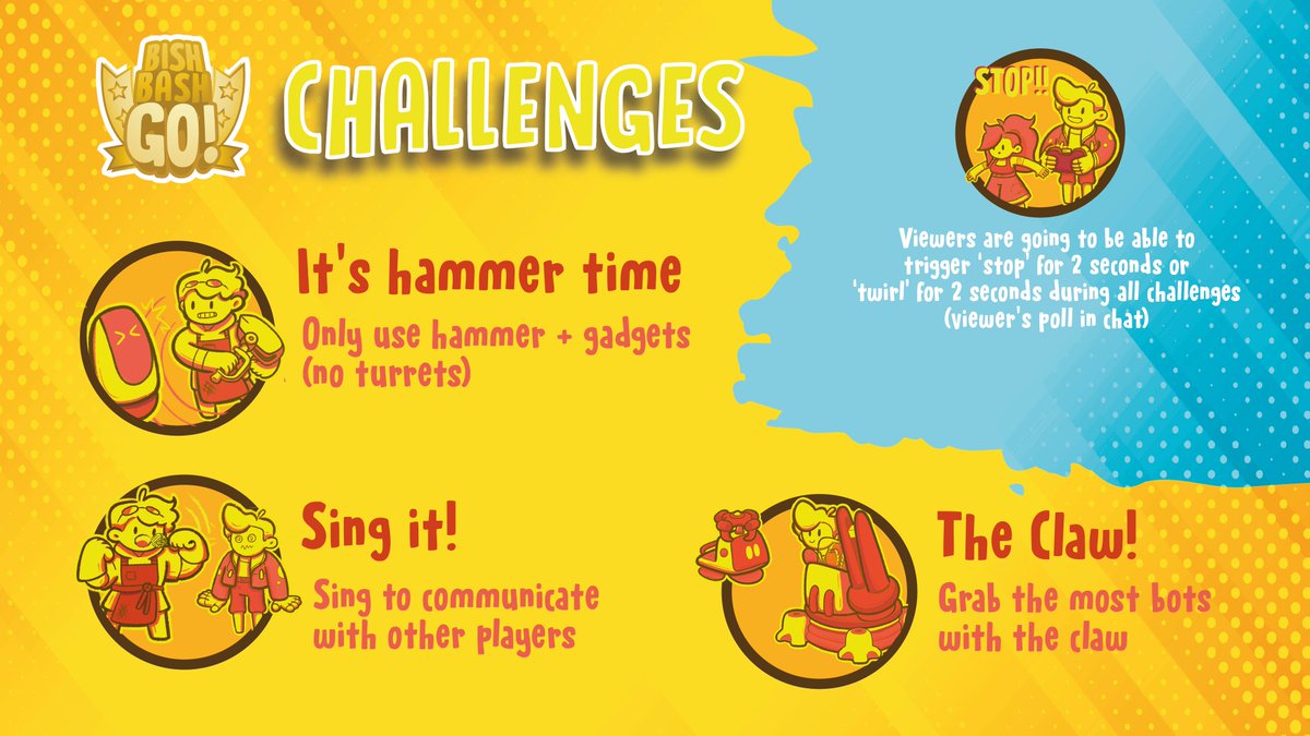 Bish Bash Bots (@bishbashbots) on Twitter photo Tomorrow is the day! We will be bringing some chaos with these challenges💥
Join us tomorrow to bash some bots!🤖
<a href="/Stumptgames/">Stumpt</a>
<a href="/TheCooperGreen/">Cooper Green</a>
<a href="/megannicole/">Megan Nicole</a>
<a href="/Tedbrolo/">Ted Brooks</a>
<a href="/maddietaylor3/">Madison Taylor</a>
#BishBashBots #TowerDefence #Multiplayer Tomorrow is the day! We will be bringing some chaos with these challenges💥
Join us tomorrow to bash some bots!🤖
<a href="/Stumptgames/">Stumpt</a>
<a href="/TheCooperGreen/">Cooper Green</a>
<a href="/megannicole/">Megan Nicole</a>
<a href="/Tedbrolo/">Ted Brooks</a>
<a href="/maddietaylor3/">Madison Taylor</a>
#BishBashBots #TowerDefence #Multiplayer