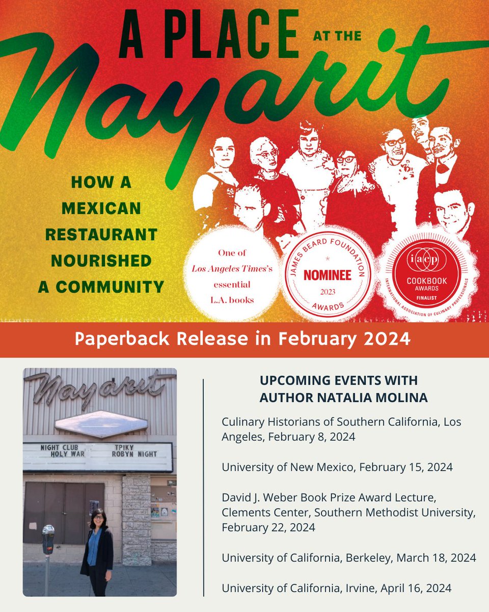 Natalia_Molina (@prof_nataliam) on Twitter photo Exciting news! "A Place at the Nayarit" will be available in paperback from <a href="/ucpress/">University of California Press (is on Bluesky)</a> starting in February, complete with a snazzy new cover 📖
I have some upcoming books talks too! Be sure to check out the schedule and come by if you're in the area👇 Exciting news! "A Place at the Nayarit" will be available in paperback from <a href="/ucpress/">University of California Press (is on Bluesky)</a> starting in February, complete with a snazzy new cover 📖
I have some upcoming books talks too! Be sure to check out the schedule and come by if you're in the area👇