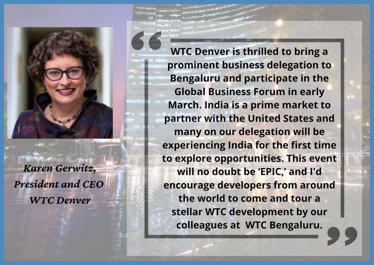 Only 5 days left to secure early bird registration & save 30% on select tickets for the 2024 WTCA GBF hosted by @WTCBengaluru! This forum is a gateway to explore new connections. #WTCA BOD @KarenGerwitz (@WTCDenver) shares her enthusiasm: '…This event will no doubt be 'EPIC.''