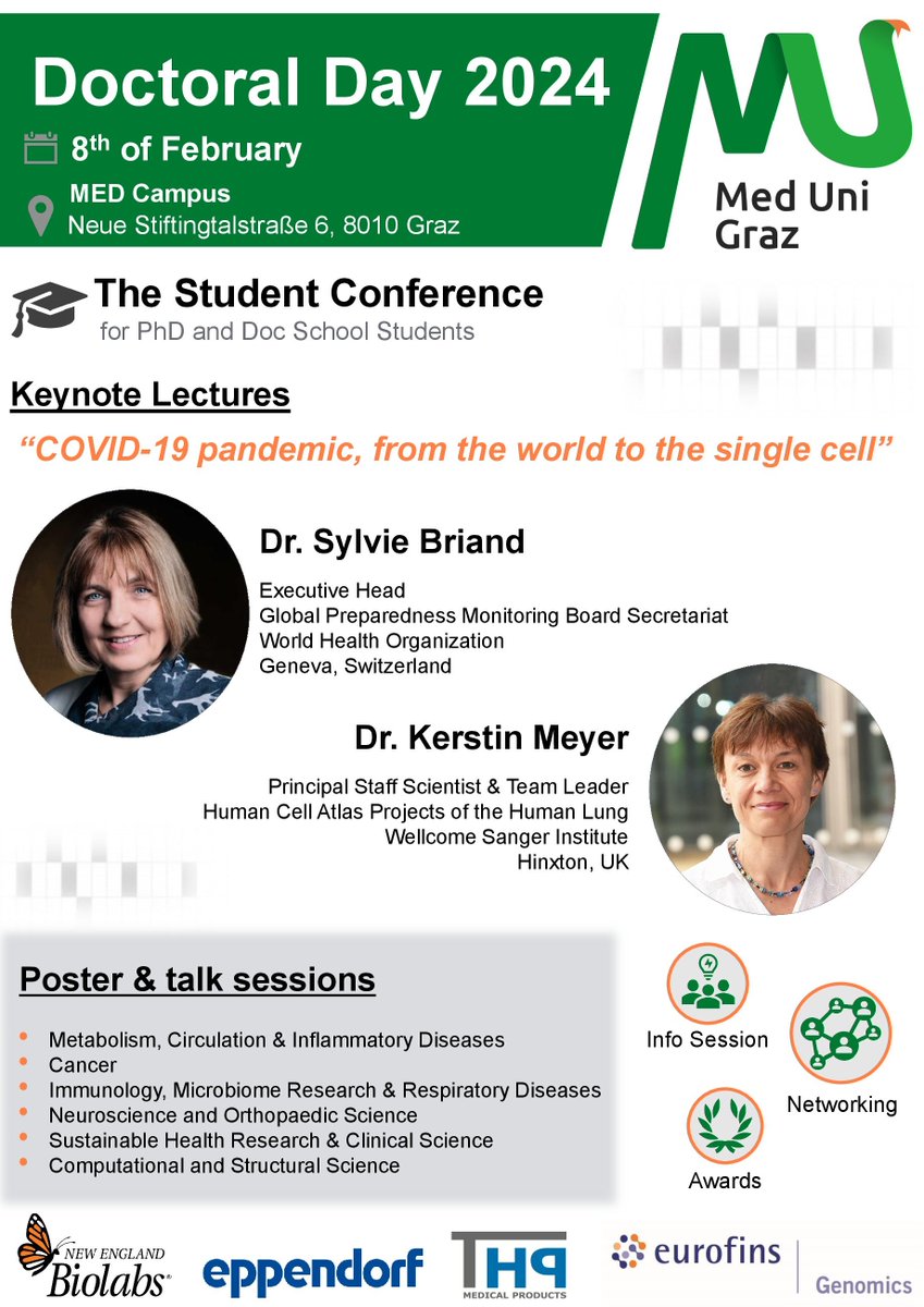 PhD students, PostDocs and PIs of <a href="/MedUniGraz/">Med Uni Graz</a> , we look forward to seeing you at the Doctoral Day conference- 8th of February 2024, Aula, <a href="/MedUniGraz/">Med Uni Graz</a> .

-Division of Pharmacology, on behalf of the DocDay Organizing committee 2024.
#Science #PhD #networking