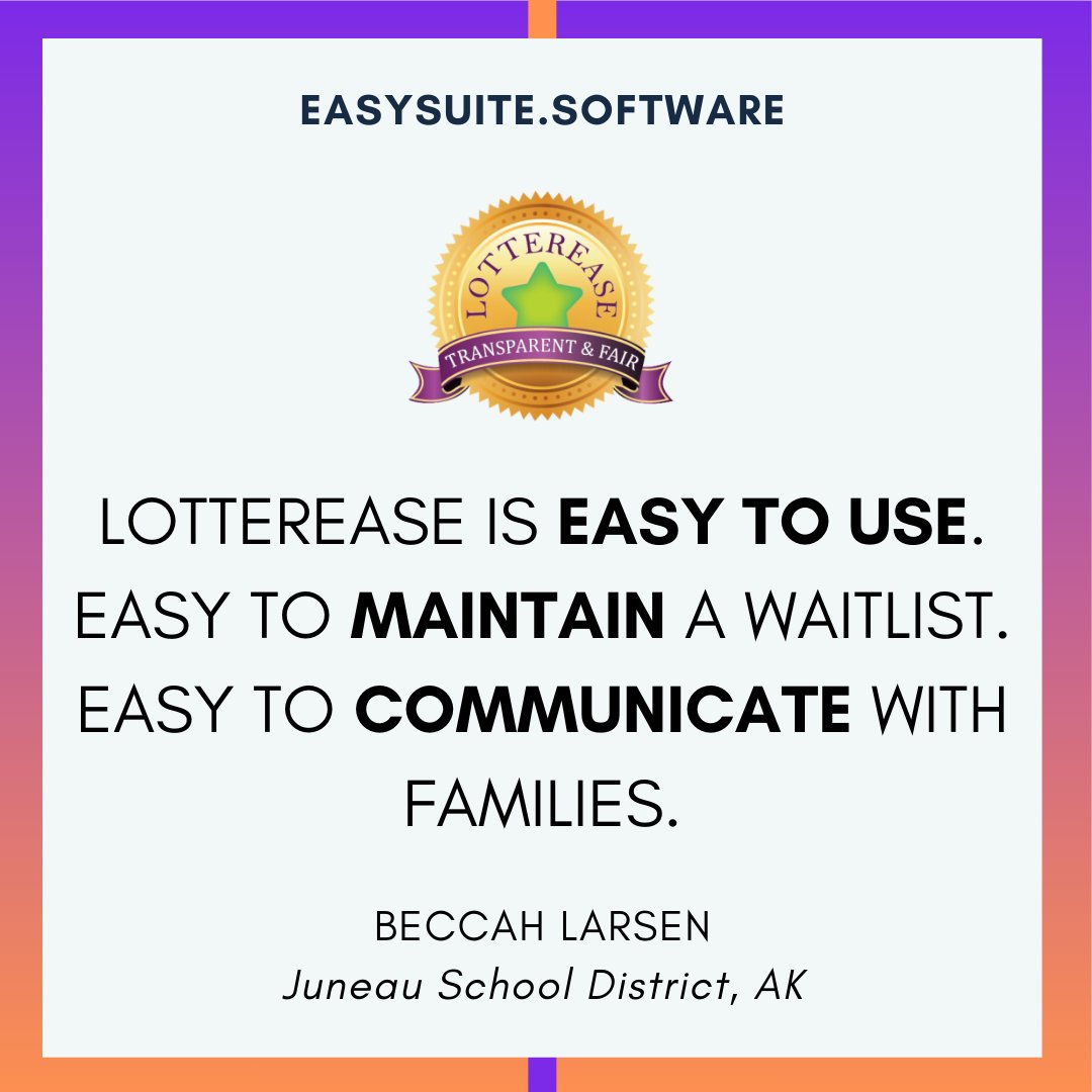 easysuiteusa's tweet photo. Lotterease is glad to provide @JuneauSchools with an easy way to maintain their lottery and enrollment and communicate with families. 

#charterschool #schooladministration #schoollottery https://t.co/LNgPqmuBxl