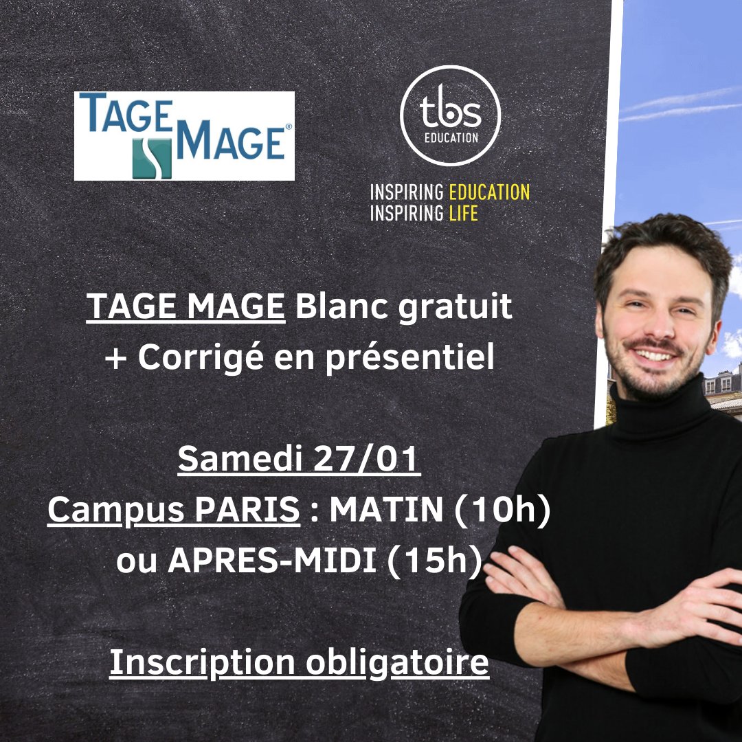 🔴Viens te tester en conditions réelles avec un TAGE 2 / TAGE MAGE blanc (contenu 100% inédit) + Corrigé sur le campus de Paris de <a href="/tbs_education/">TBS Education</a> (13 Rue Saint-Lambert 75015 Paris) ce samedi 27 janvier !
✅Inscription : bit.ly/tage-mage-tbs
✅2 sessions de TAGE MAGE (au choix)