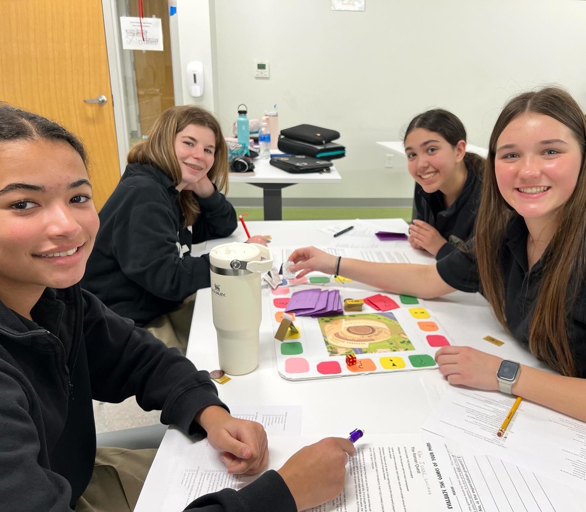 PaulVICatholic's tweet photo. Bringing ancient history to life! 🏛️🎲 Students in Mrs. Valli’s World History classes have been working to make board games that teach the history of the Roman Republic. They had fun playing their games in class this week! Game On!
#HandsOnLearning #BeAPVIPanther https://t.co/SYQP6Yg4cB