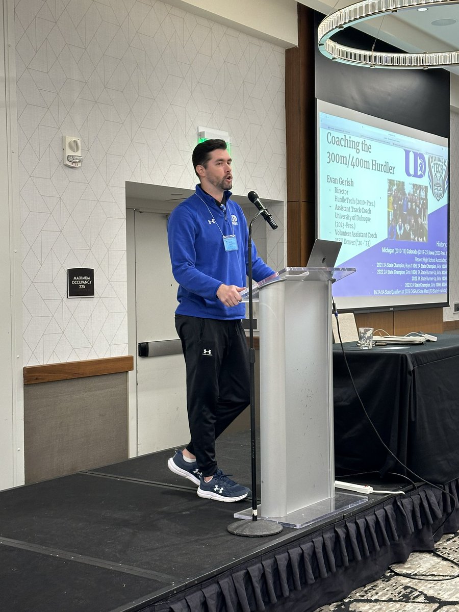 Full Circle moment. Former Northville High School Hurdler Evan Gerish presenting at the MITCA Conference on Hurdles.