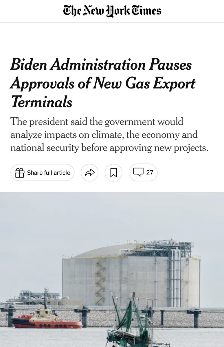 Biden gave Gov. Abbott a 1 PM EST deadline to remove his National Guard troops Abbott refused So Biden issued punitive sanctions against Texas by pausing liquid natural gas development opportunities, which will directly hurt the Texas economy That’s not a coincidence This is