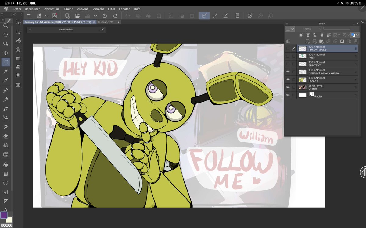That's how far we got on the stream, would say that's some great progress~
Big thanks to everyone who joined me~💖
.
.
.
#Williamafton #FNAF #fanart #Livestream #digitalartwork #streamer