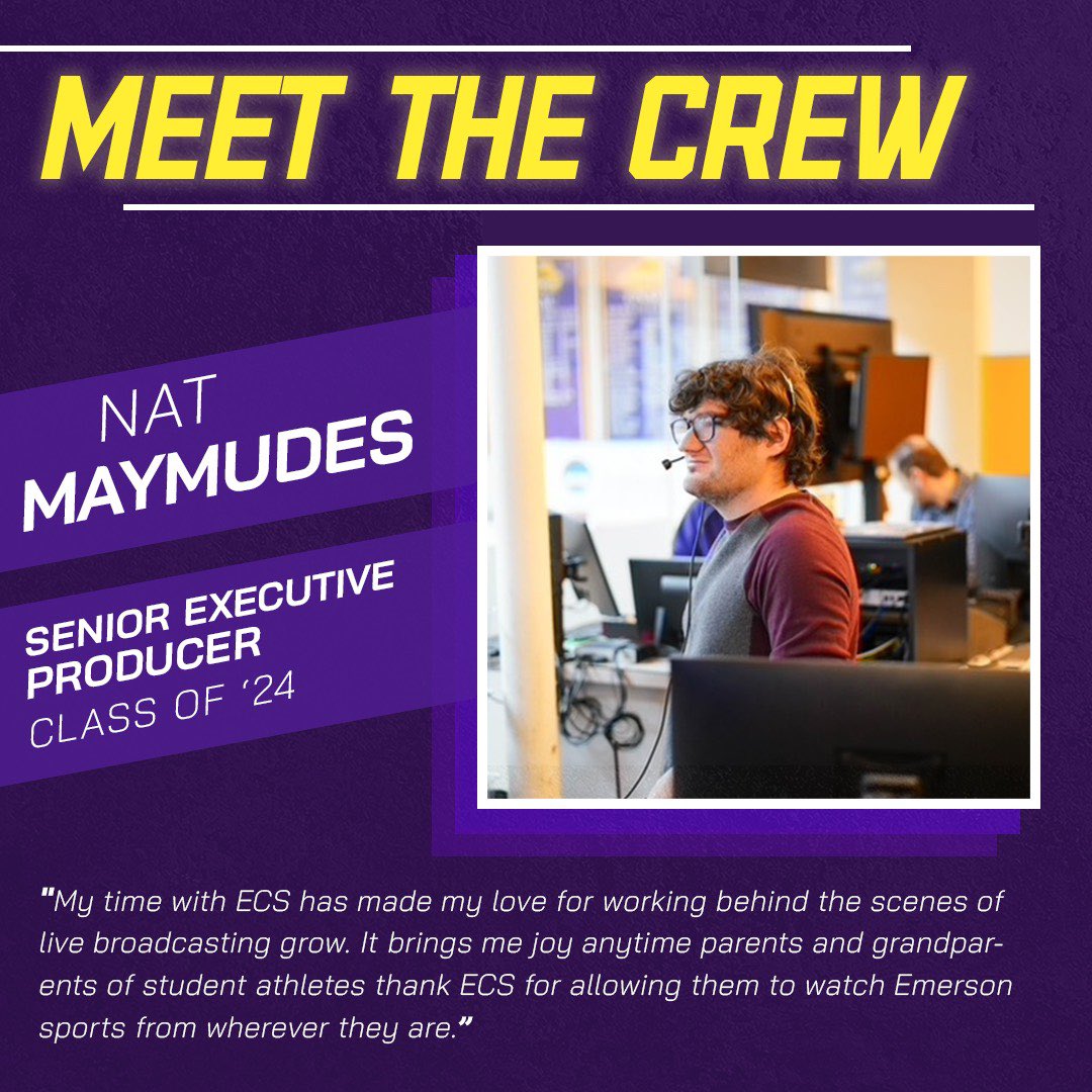 Meet Nat Maymudes! A mastermind in the control room and an essential part of the ECS development since post-pandemic. Read more about Nat on our Instagram @ EmersonChannelSports !