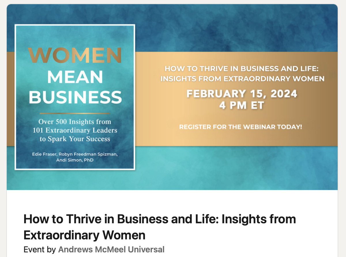 📢 Calling all aspiring entrepreneurs! Join us on February 15 from 4-5 PM EST for an hour of wisdom from remarkable women leaders. Grab your copy bit.ly/3Hnc7Cr of 'Women Mean Business: Over 500 Insights from Extraordinary Women to Spark Your Success.' Reserve your spot