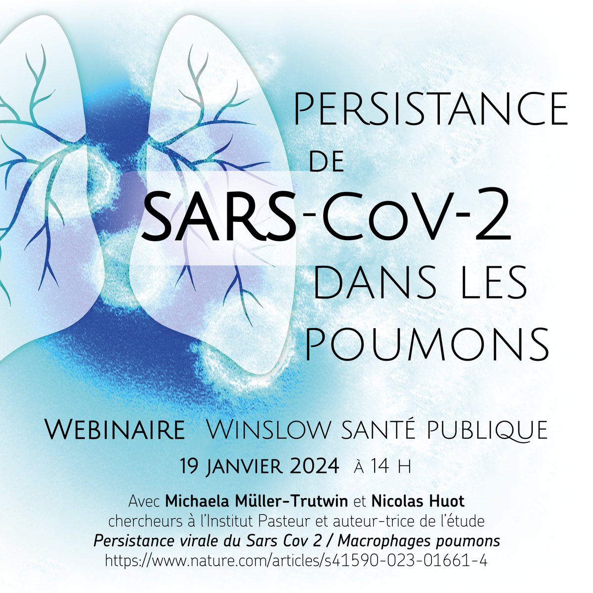Une des pistes évoquées pour expliquer le cov long est la persistance virale. 

👉Une équipe Institut Pasteur ayant sorti une étude montrant la persistance du SARS-Cov-2 dans les poumons, ns l' avons contactée pr en discuter lors d'un webinaire qui s'est tenu le 19/01/24
1/18