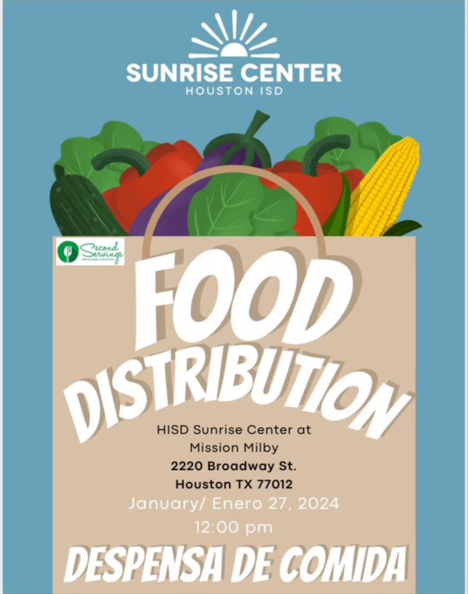 Milby Wraparound Specialist (@wraparoundmilby) on Twitter photo Mañana sábado 27 de enero, Mission Milby tendrá una despensa de comida. 
Tomorrow Saturday January 27th, Mission Milby will be having a food distribution. 
📍2220 Broadway St. Houston TX 77012. 
🕛 12:00PM Mañana sábado 27 de enero, Mission Milby tendrá una despensa de comida. 
Tomorrow Saturday January 27th, Mission Milby will be having a food distribution. 
📍2220 Broadway St. Houston TX 77012. 
🕛 12:00PM