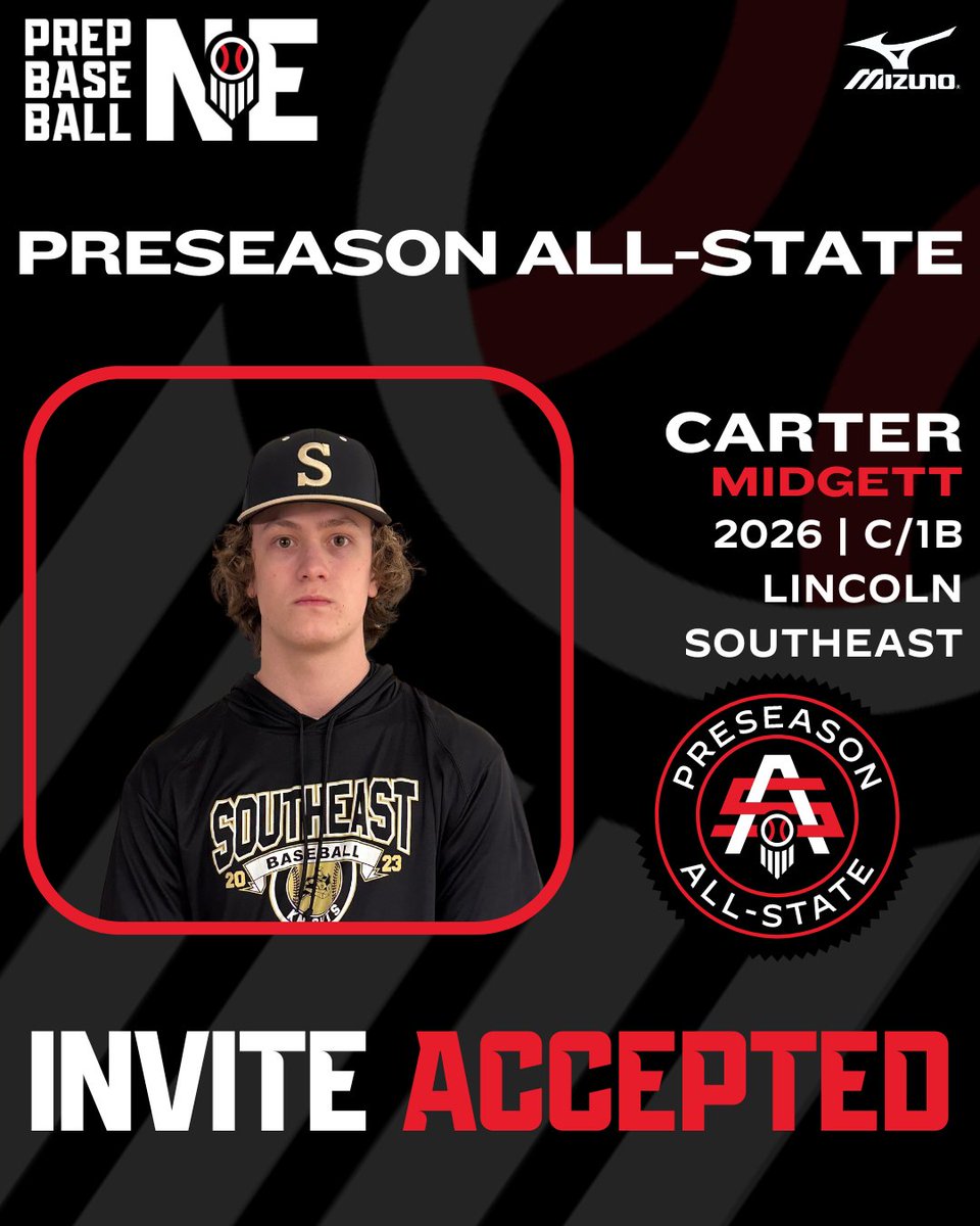𝟐𝟎𝟐𝟒 𝐍𝐄 𝐏𝐫𝐞𝐬𝐞𝐚𝐬𝐨𝐧 𝐀𝐥𝐥-𝐒𝐭𝐚𝐭𝐞

Carter Midgett ➡️ 𝘐𝘯𝘷𝘪𝘵𝘦 𝘈𝘤𝘤𝘦𝘱𝘵𝘦𝘥

✖️: <a href="/midgett_carter/">Carter Midgett</a>
⚾: C/1B
🎓: 2026
📚: <a href="/LSEBaseball/">Southeast Baseball</a>

#NEPreseasonAS24

👤: loom.ly/gDPGZ8I